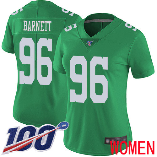 Women Philadelphia Eagles #96 Derek Barnett Limited Green Rush Vapor Untouchable NFL Jersey 100th Season